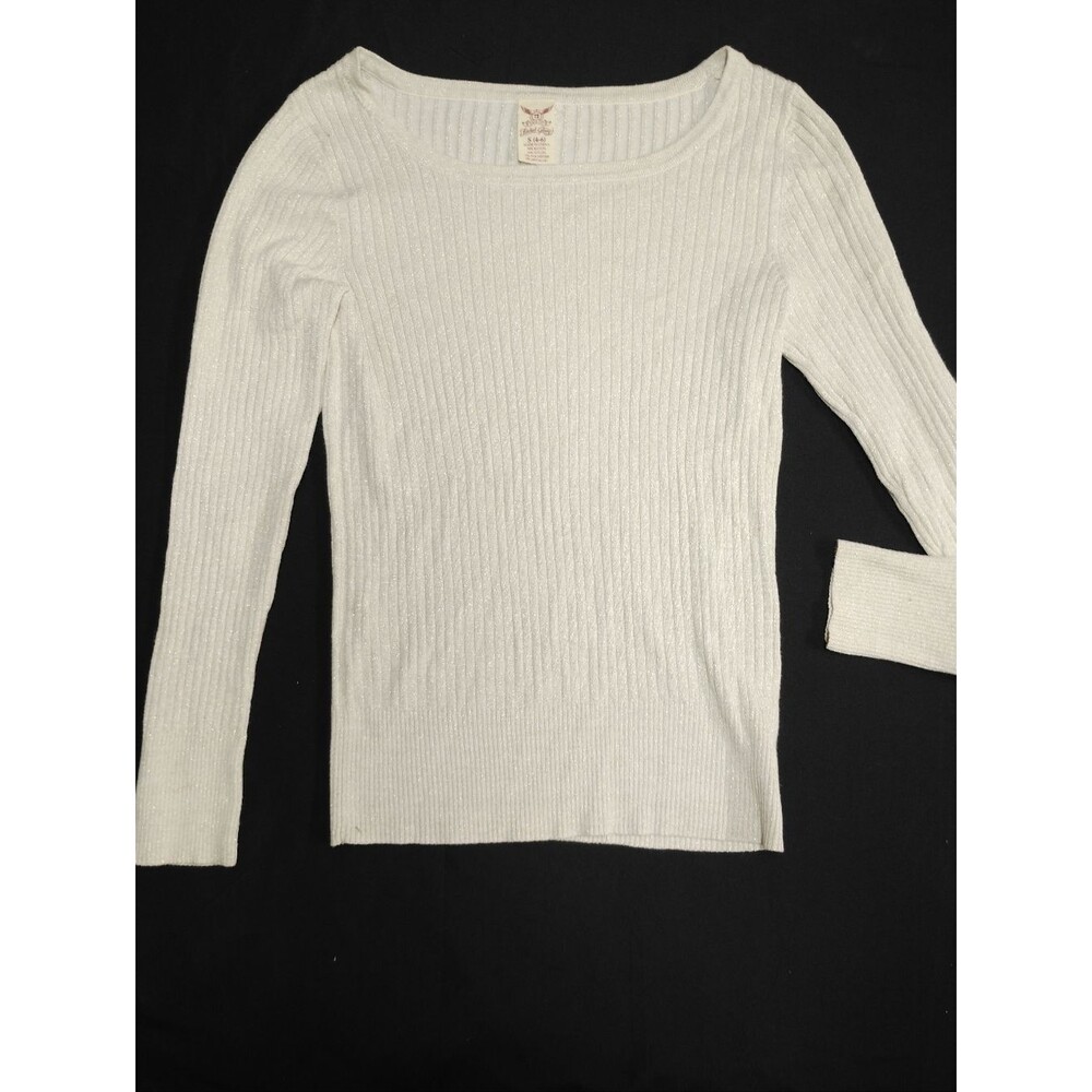 Faded Glory Creamy White with Metallic Gold Glittery Sparkles Ribbed Top
